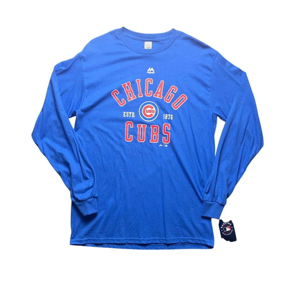 Majestic T-Shirt Mens M Blue Chicago Cubs MLB Long Sleeve Graphic Tee